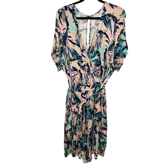 TORRID Super Soft Surplice Romper Palm Leaf Pink and Green Size 3 (22-24) - Picture 3 of 7